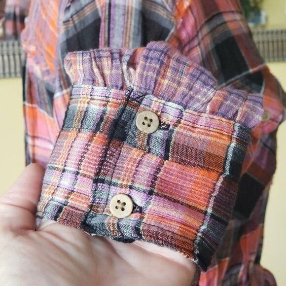 NWT Free People First Bloom Plaid Buttoned Tie Front Blouse Small - Picture 10 of 16